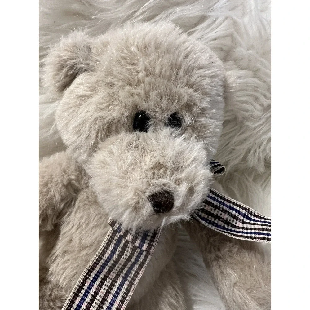 Burton + Burton Grey‎ Teddy Bear Plush Baby Soft Checked Bow Stuffed Animal 10